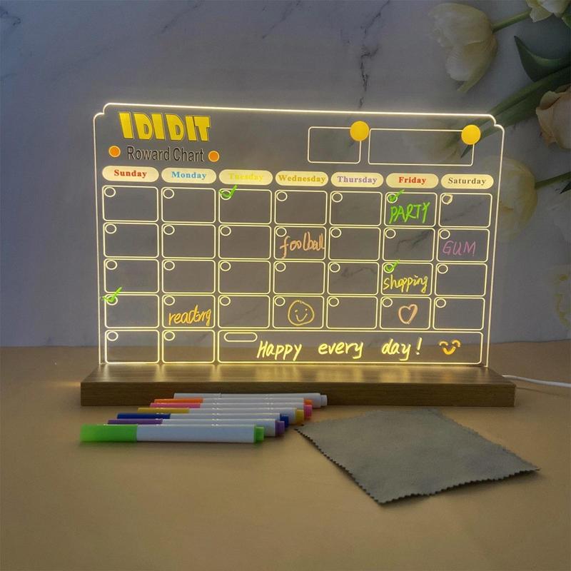 LED Message Note Board Dry Erase Light Up Note Board Bright LED Light Strip Glowing Acrylic Message Marker Board For School Work