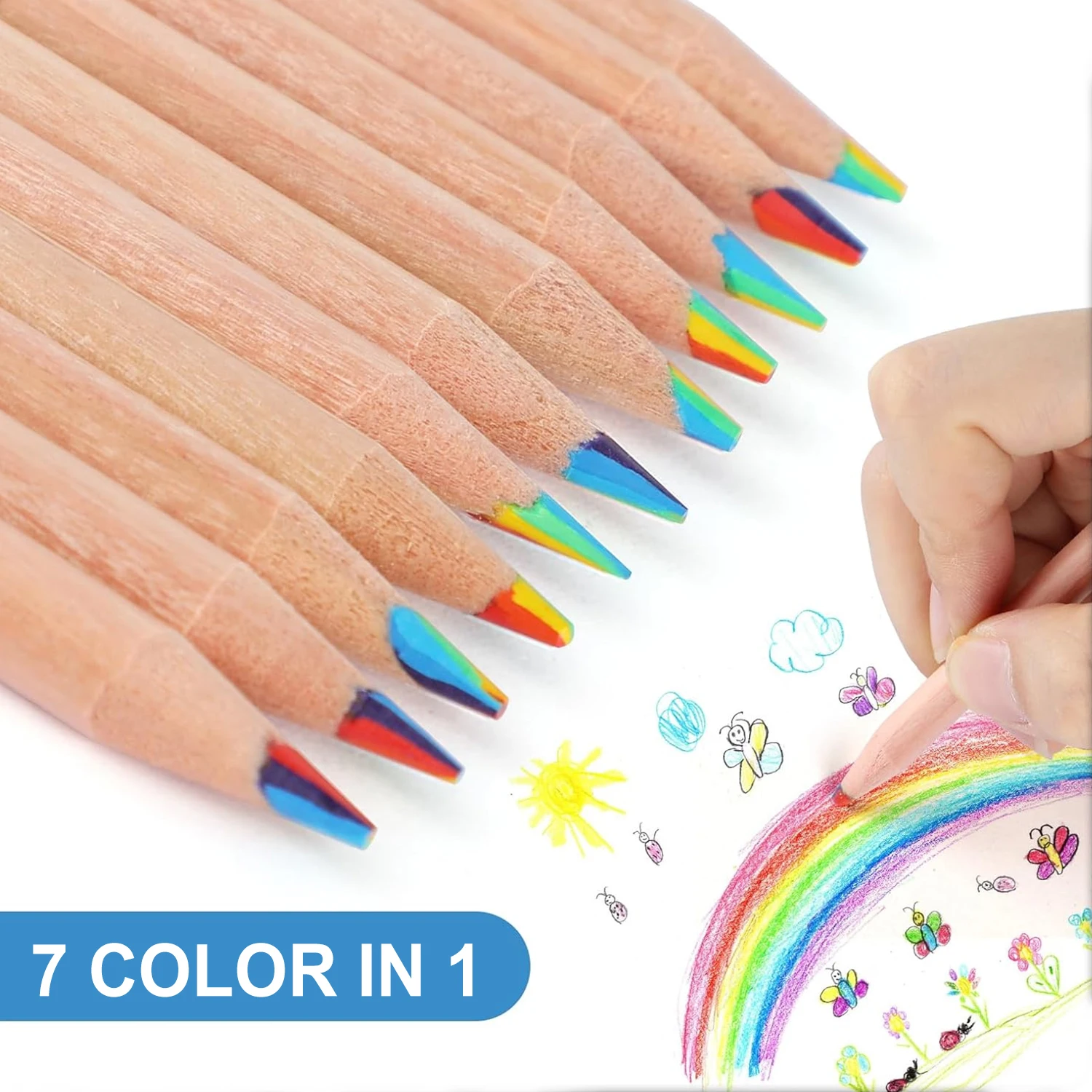 ดินสอสีไม้ 7 สี ดำ รุ่น Rainbow Core จำนวน 4/6/8/10 ดินสอสำหรับวาดภาพ อุปกรณ์ศิลปะ ดินสอไม้ เครื่องเขียน อุปกรณ์การเรียน