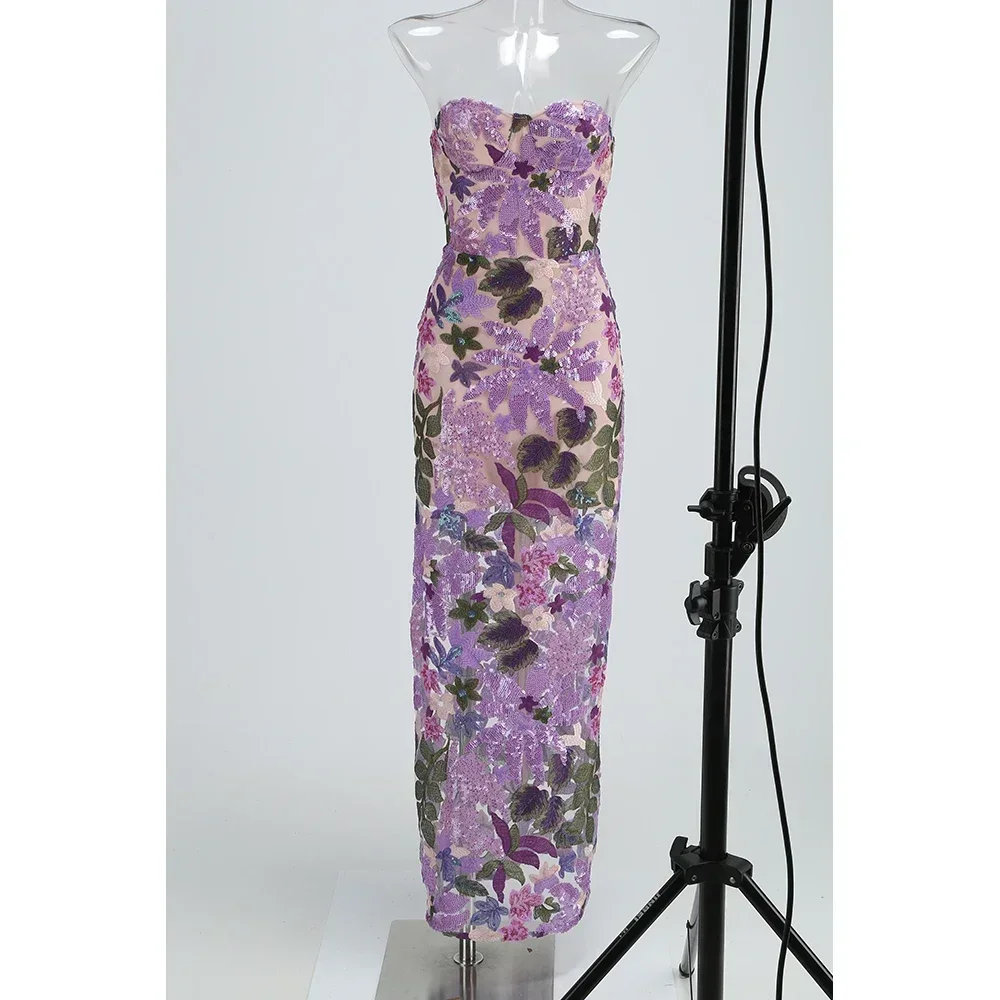 2025 여름 새 브래지어 중공업 스팽글 분할 긴 드레스 여성의 우아한 연예인 클럽 파티 이브닝 ​​드레스 Wholesa