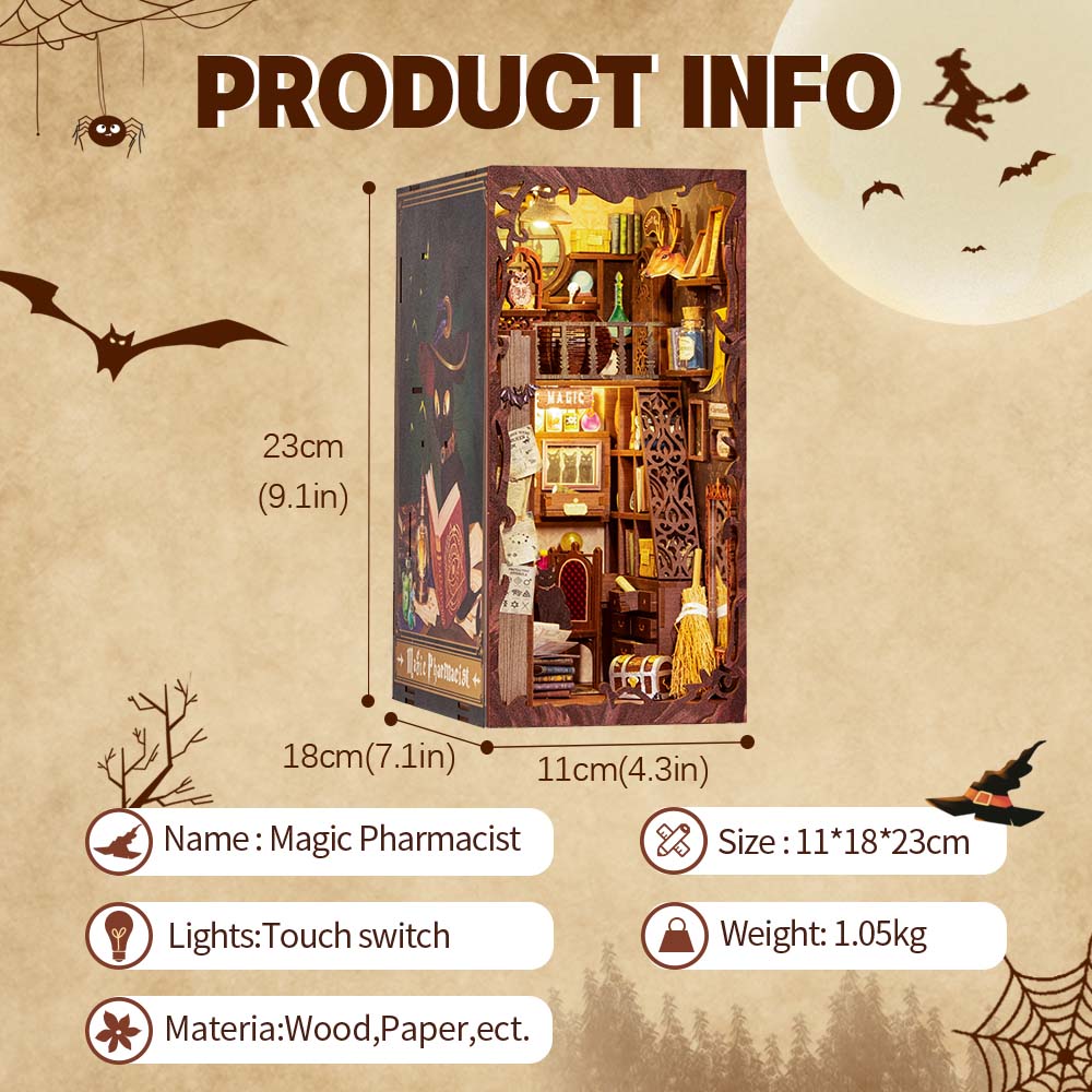 CUTEBEE DIY ブックヌークキット ドールハウス ブックヌーク マジック薬剤師 ミニチュア タッチライト 家具付き 誕生日プレゼント用