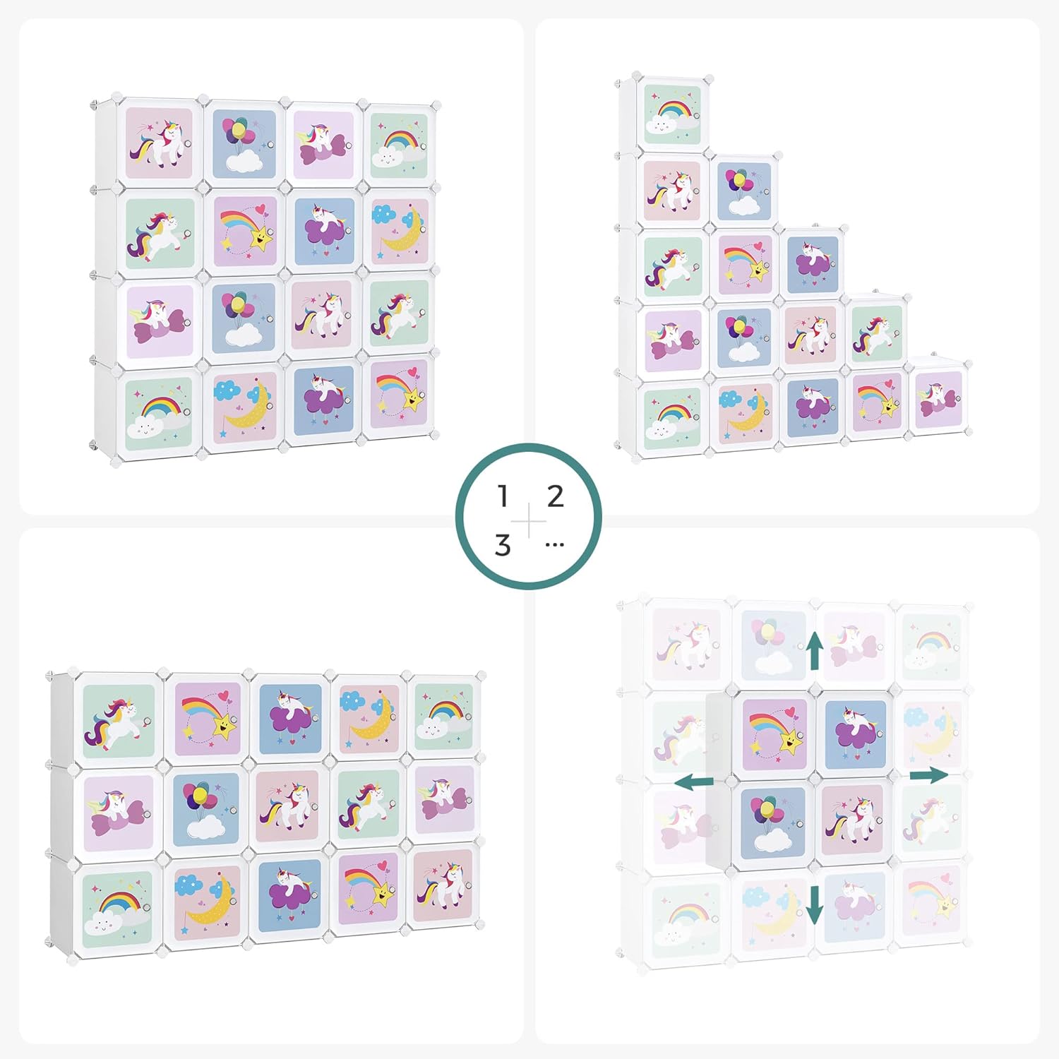 Armario Modular Infantil de 16 Cubos, Organizador Modular para Niños, Estantes de Cubo de Plástico, con Puertas