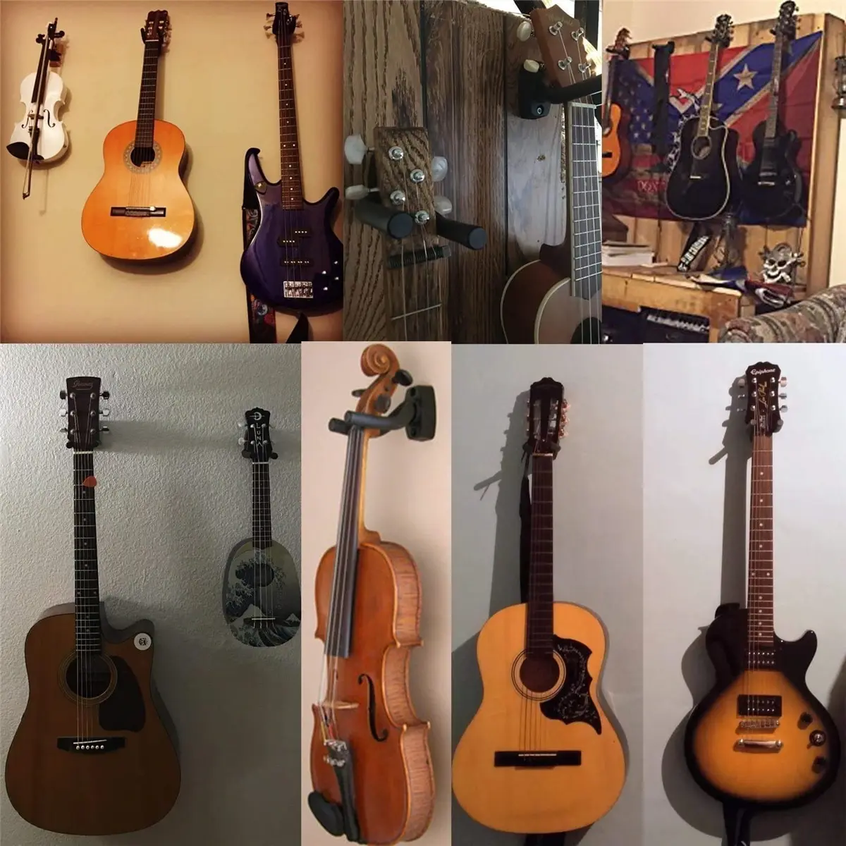 Wieszak na ścianę do gitary Czarny wieszak na gitarę do gitary dla wszystkich rozmiarów gitara basowa mandolina banjo ukulele