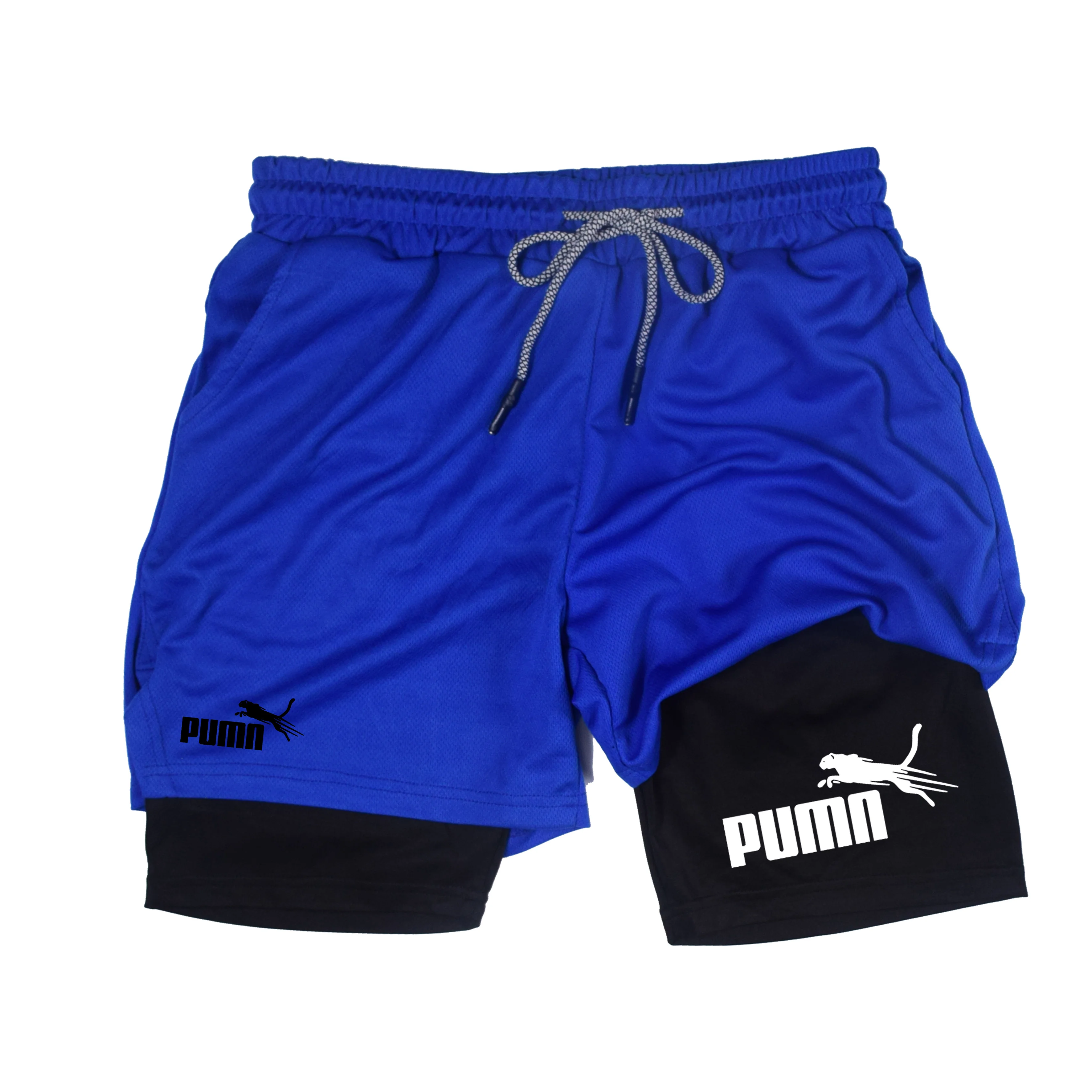 Pantalones cortos transpirables de doble capa dos en uno de verano, pantalones cortos de compresión elástica para hombre, pantalones cortos multifuncionales de secado rápido M-3XL