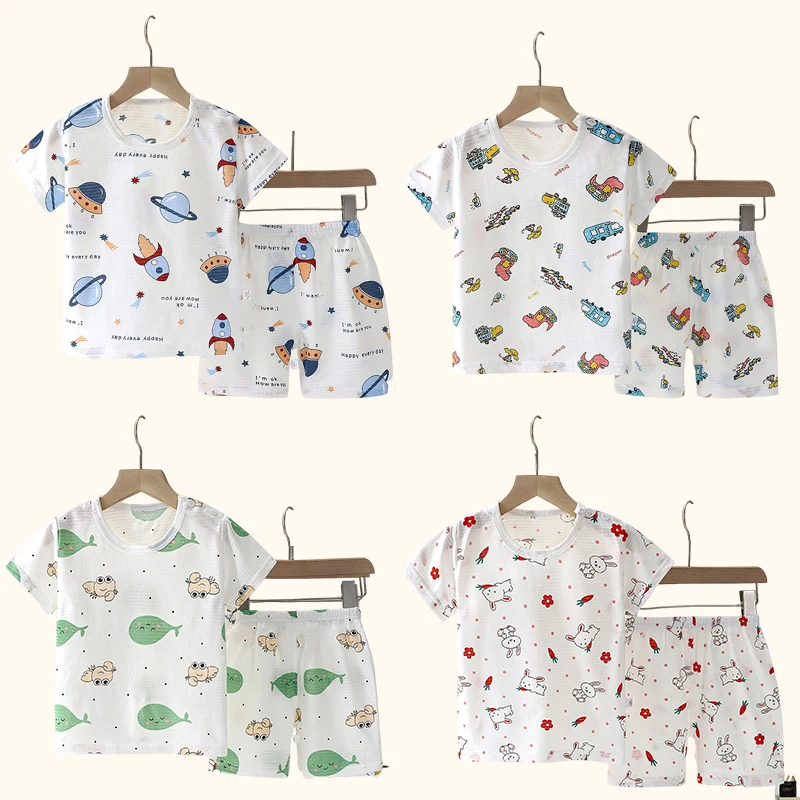 子供服夏半袖ホームパジャマ子供セット子供服少年少女 Tシャツショーツ綿スーツベビー