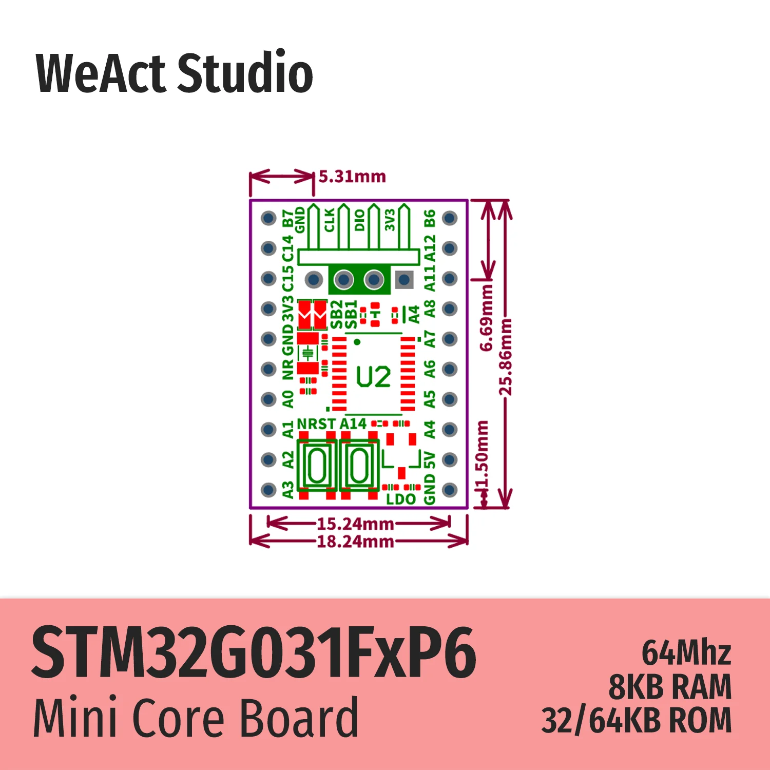 WeAct STM32G031F8P6 STM32G031F6P6 STM32G031 STM32G0 STM32 Placa central Placa de demostración
