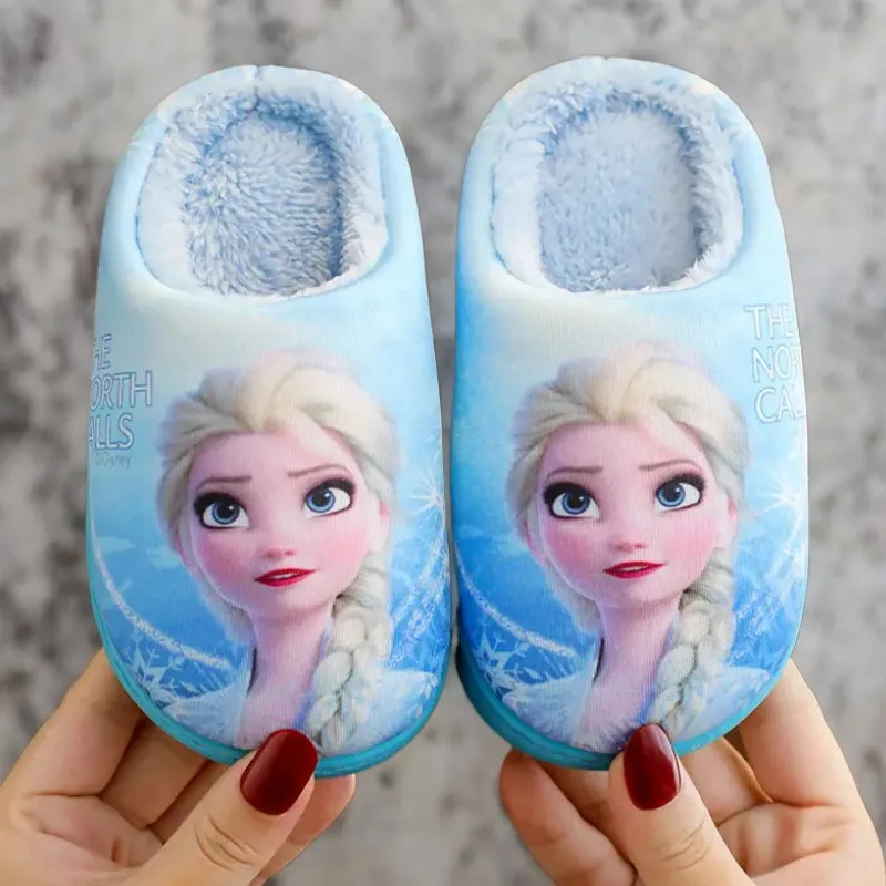 Disney princesa sofia elsa inverno chinelos de algodão das crianças da menina pai-filho neve antiderrapante quente chinelos do bebê tamanho 24-39