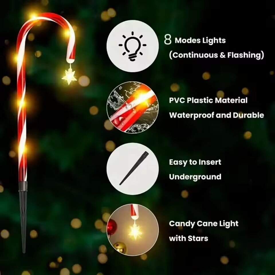 5/8 unids/set luces de jardín de caña con energía Solar impermeables al aire libre 8 modos luces de decoración lámpara de césped de caramelo de Navidad