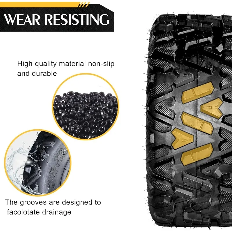 Complete Set of 4 All Terrain ATV UTV Tires 25x8-12 Front & 25x10-12 Rear 6PR Tubeless US(Origin)