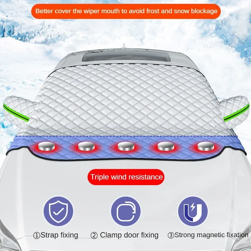 LEIBOO ฝาครอบบังแดดกระจกรถยนต์ Snow Sun Shade กันน้ํารถยนต์ฝาครอบแม่เหล็กรถฝาครอบกระจกด้านหน้า
