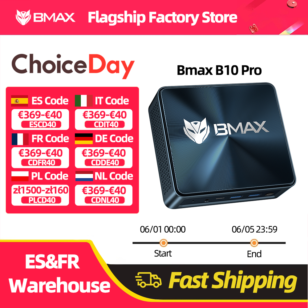 BMAX-Mini PC Intel, B10 Pro, i7-13620H, 10 Cores Max, 4,9 GHz, 24GB de RAM LPDDR5, 1TB SSD, WiFi 6, Bluetooth 5.2, 1