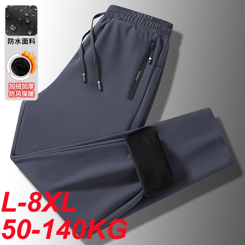 Calças impermeáveis ao ar livre dos homens forro de lã grossa tamanho grande 8xl 7xl 6xl 5xl à prova de vento softshell calças de treino homem inverno calças quentes