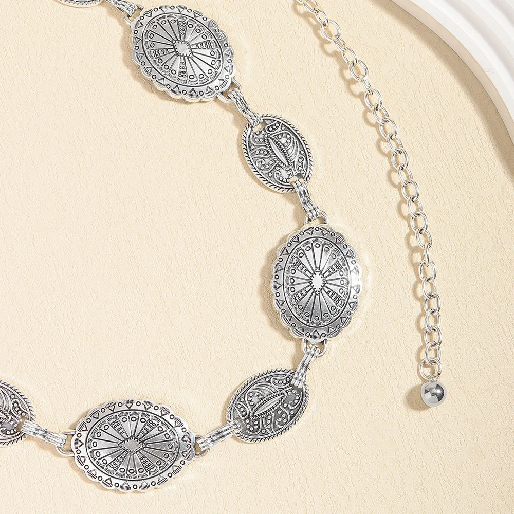 Accesorios de cadena de cintura de Metal para mujer, cinturón de cadena tallado circular decorativo, accesorios de estilo alto, estilo Retro, 1/2 Uds.