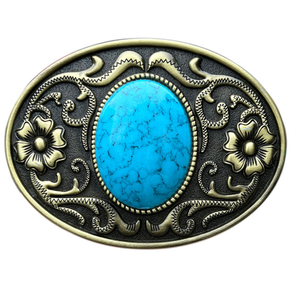 Cheapifyドロップシッピングオーバルターコイズストーン男性ベルトバックル西洋カウボーイアメリカオリジナルファッション花彫刻デザイン