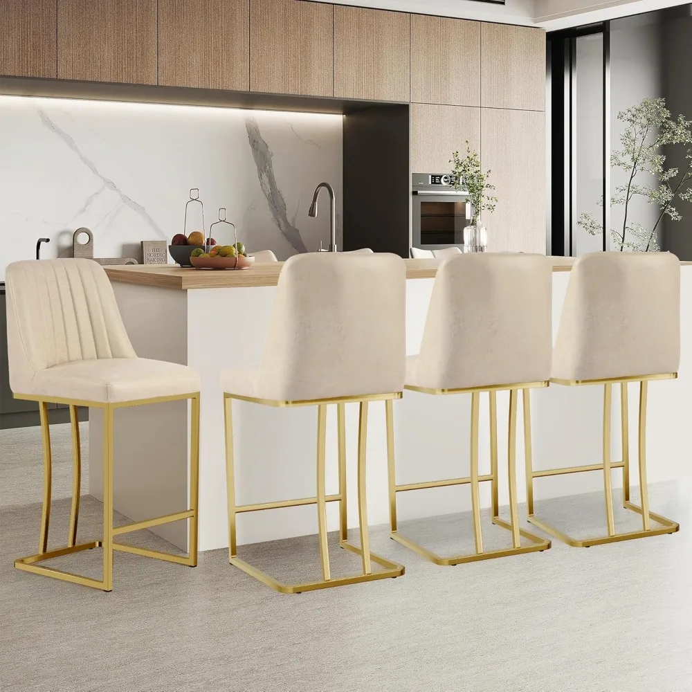 Counter Height Bar Stools Set of 4 24'' Upholstered Padded Barstools with Back Leathaire Counter stools for Kitchen Is