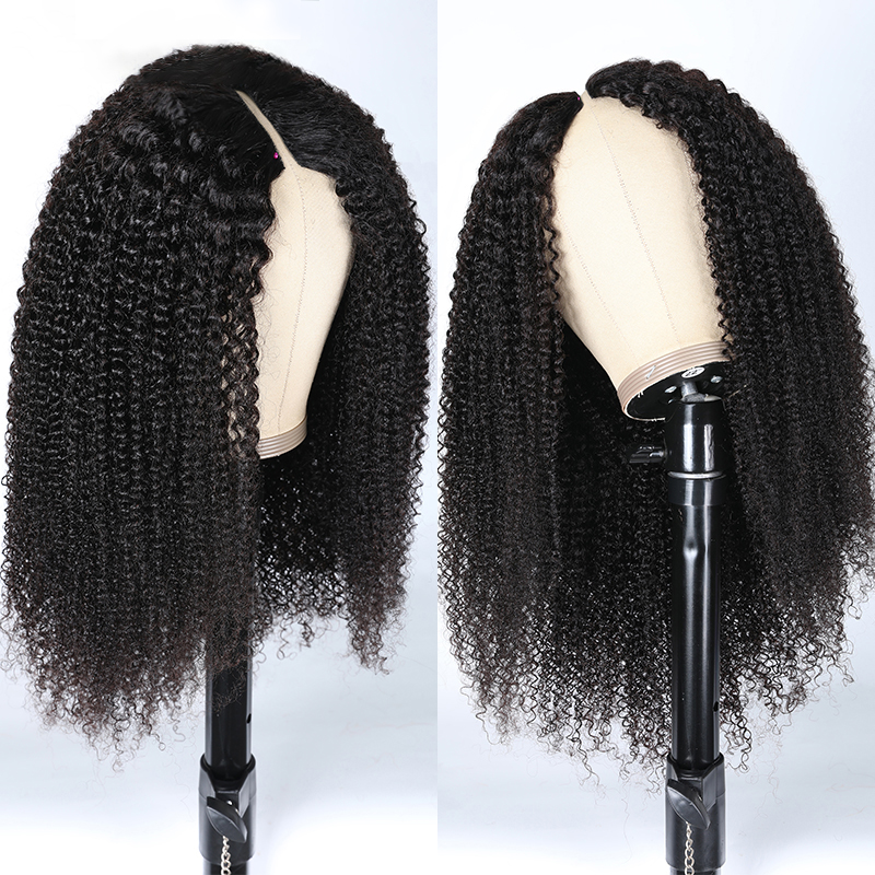 Crépus bouclés V partie perruque cheveux humains pas de laisser partie mince malaisienne cheveux perruques pour les femmes 250 densité Afro bouclés V/U partie perruque 100%