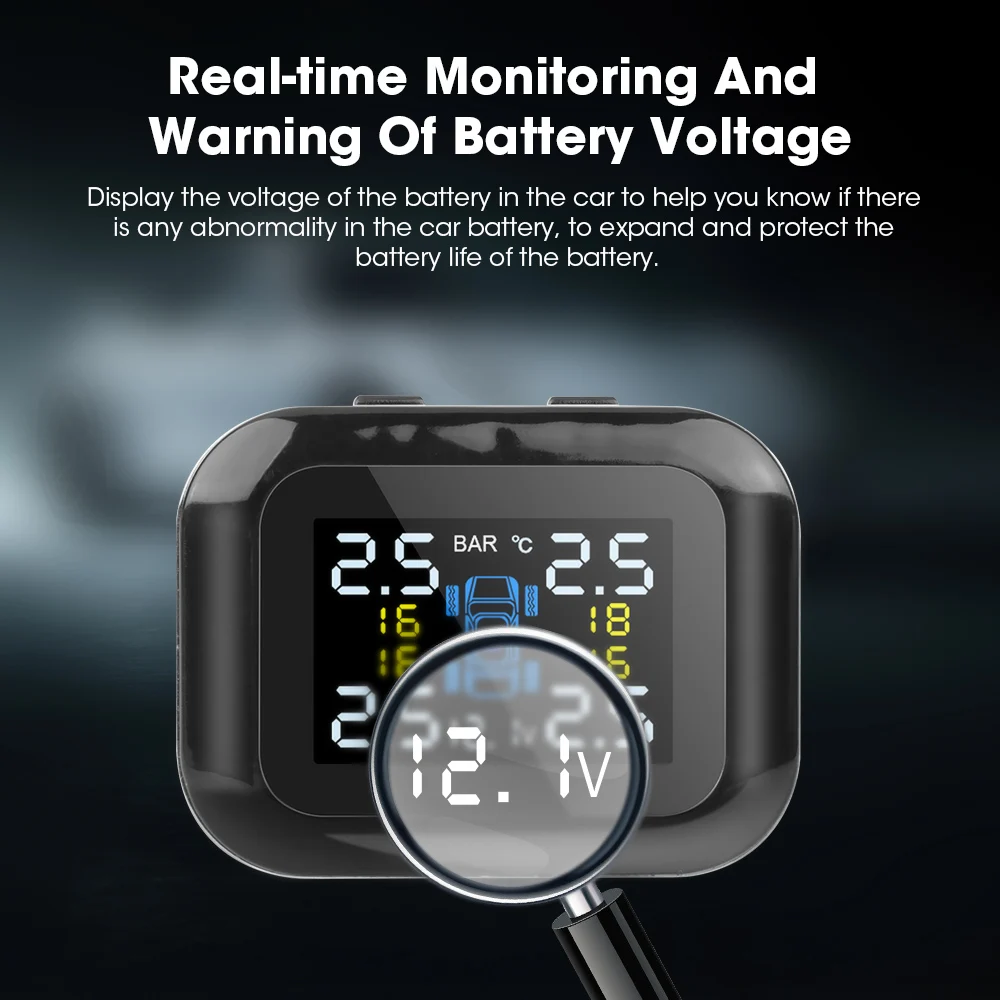 Encendedor de cigarrillos TPMS para coche, inalámbrico, Universal, TPMS, USB, Digital, tpms, sistema de alarma de presión de neumáticos, 4 sensores internos externos