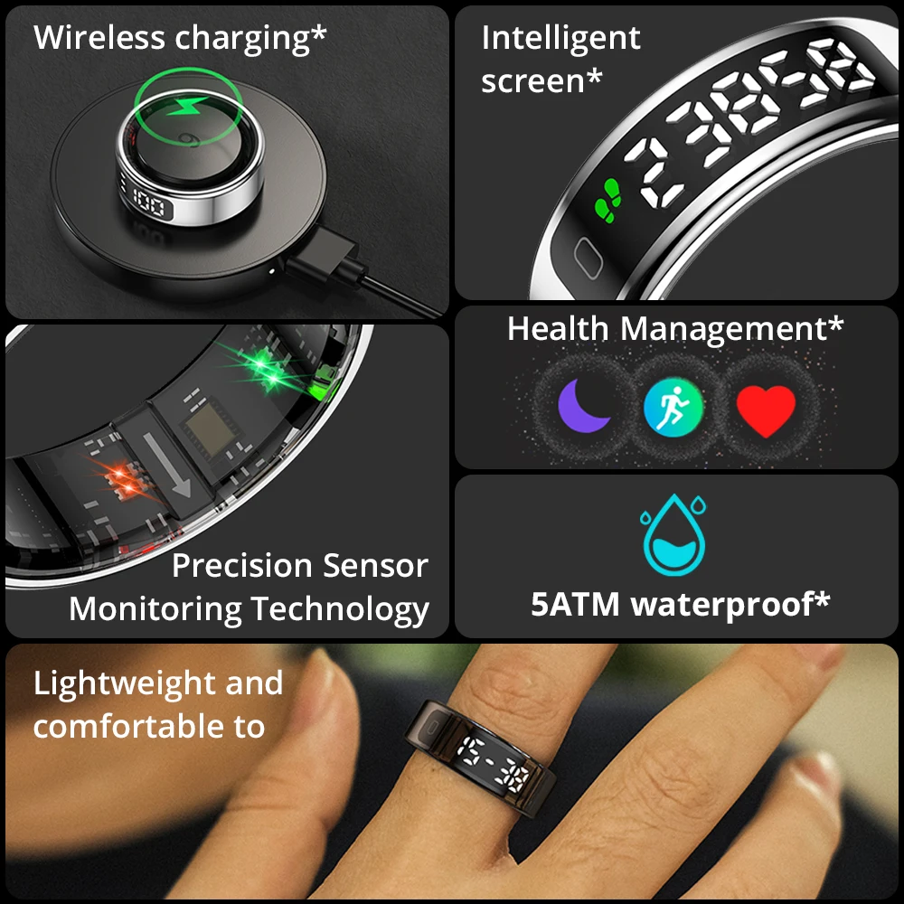 2025 COLMI R12 Smart Ring com tela sensível ao toque e toque, carregamento sem fio, gerenciador de saúde, 5 ATM à prova d'água para homens e mulheres