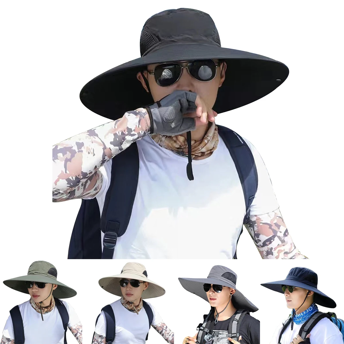 Men Large Brimmed Quick Drying Bucket Hats Fishermen Caps Outdoor Casual Cap Men Sunscreen Hat Outdoor Adventure Hat