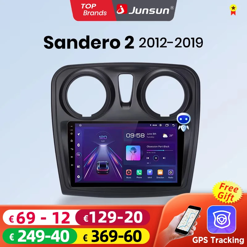 Junsun CarPlay Android Auto Radio samochodowe dla Renault Logan 2 Sandero 2014-2019 GPS Inteligentne systemy Stereo Multimedia Autoradio