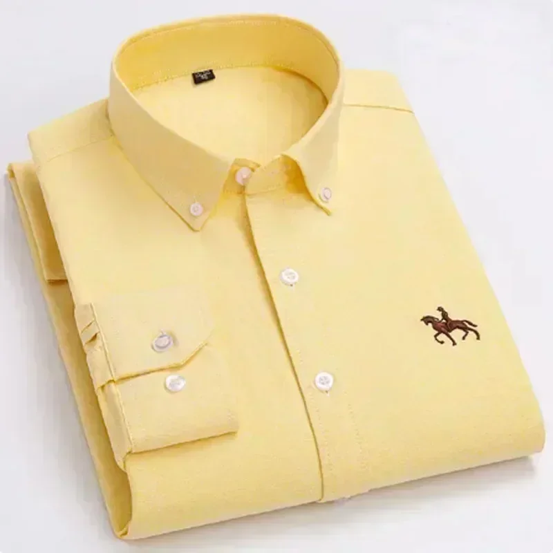 Camisa giratoria Oxford de manga larga para hombre, camisa 100% de algodón puro con bolsillo bordado, estilo de botones, suave, mediana, S ~ 7XL