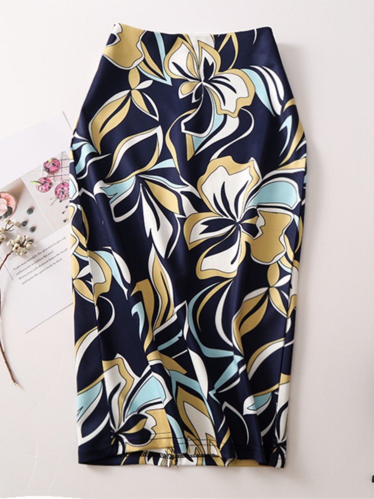 Women Vintage Flower Print Bodycon Skirt Slim Midi Sexy Elegant Pencil Skirt Bag Hip Bandage Skirt Hip Wrap Lolita Short Skirt