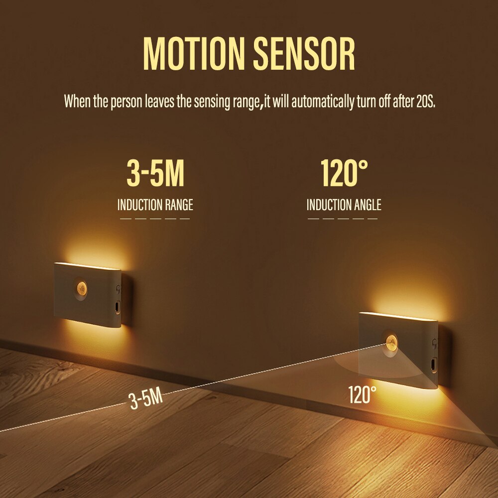 LED Capteur Intelligent Nuit Lumière Sans Fil USB De Charge Motion Sensor Wall Light pour Chambre Couloir Cabinet D'éclairage