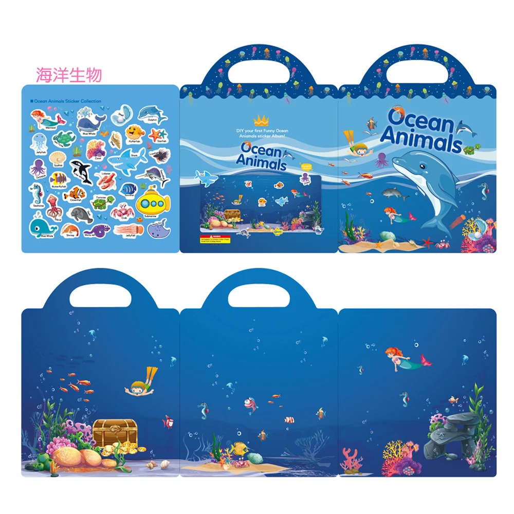 Novas crianças cena adesivos diy hand-on quebra-cabeça adesivo livros reutilizáveis dos desenhos animados animal aprendizagem cognição brinquedos para crianças presente