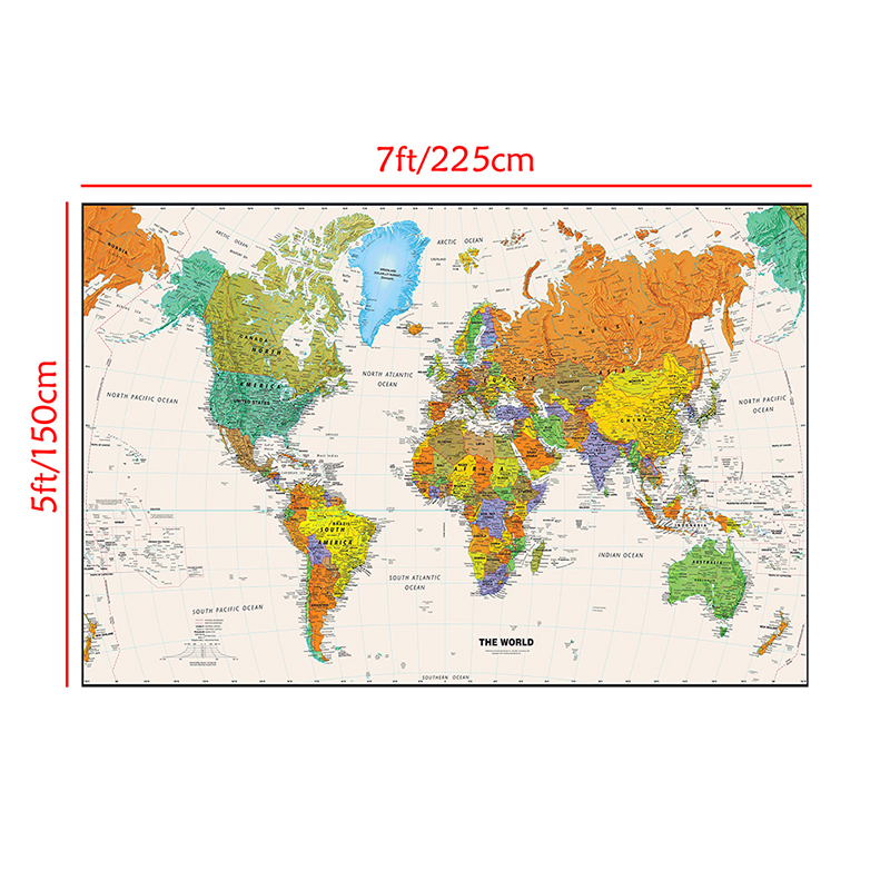 Non-woven Waterproof World Map Physical Map Aerial View Without Flag For Beginner 225*150cm
