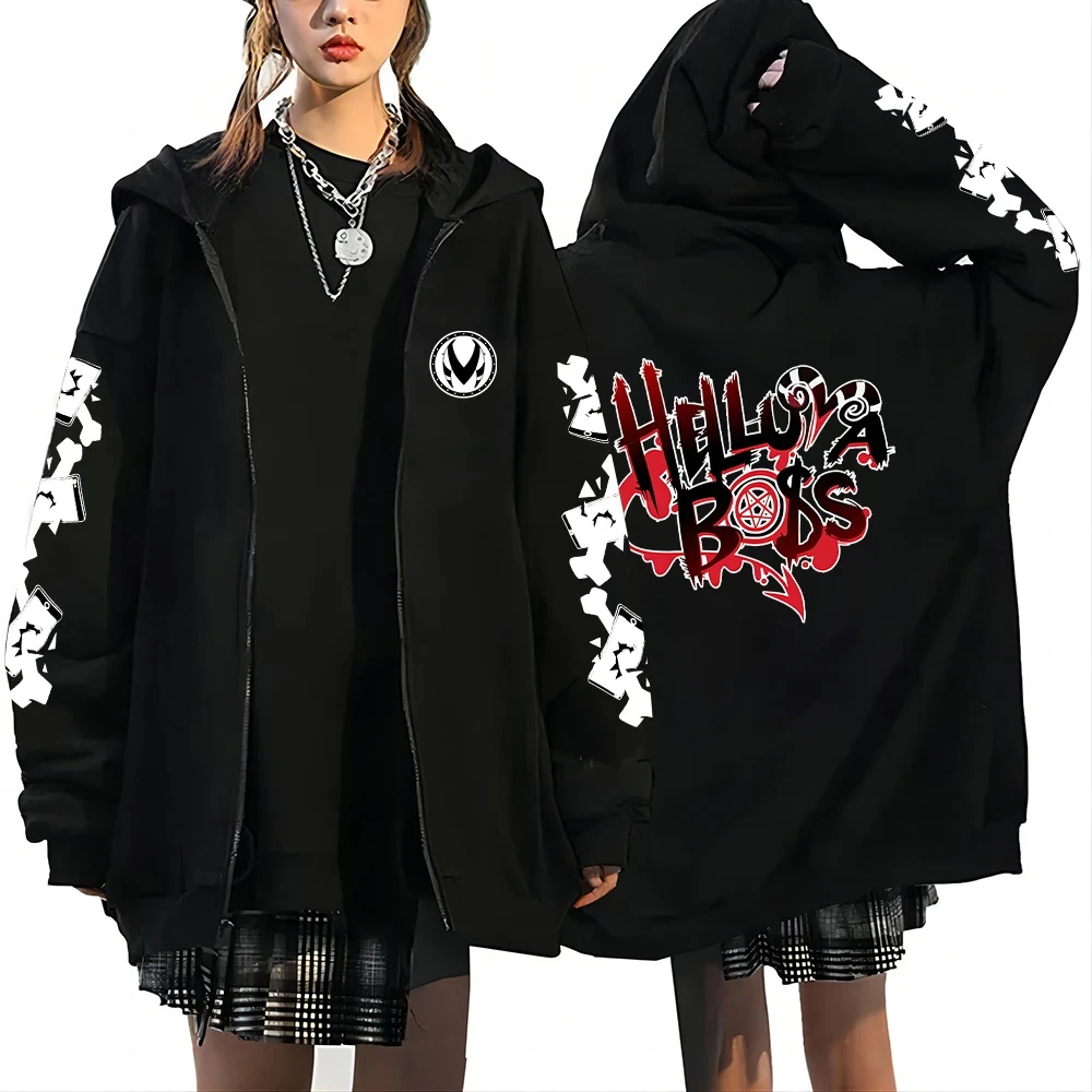 Helluva Boss-Camiseta con capucha y cremallera, sudadera holgada Unisex de Anime estético Y2k, camisetas grandes de estilo callejero Hip Hop para primavera y otoño
