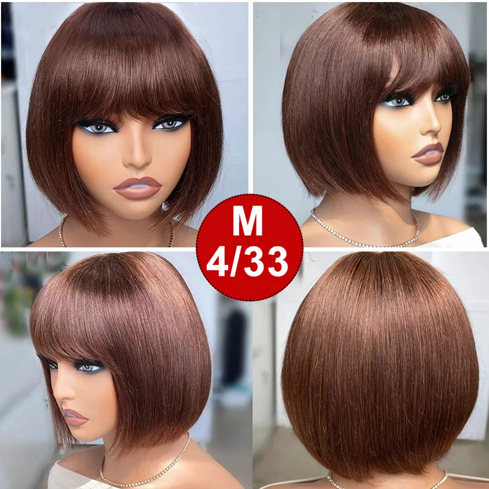 Brasileiro em linha reta bob perucas de renda sem cola em linha reta perucas de cabelo humano com franja parte média bob perucas de renda couro cabeludo realista