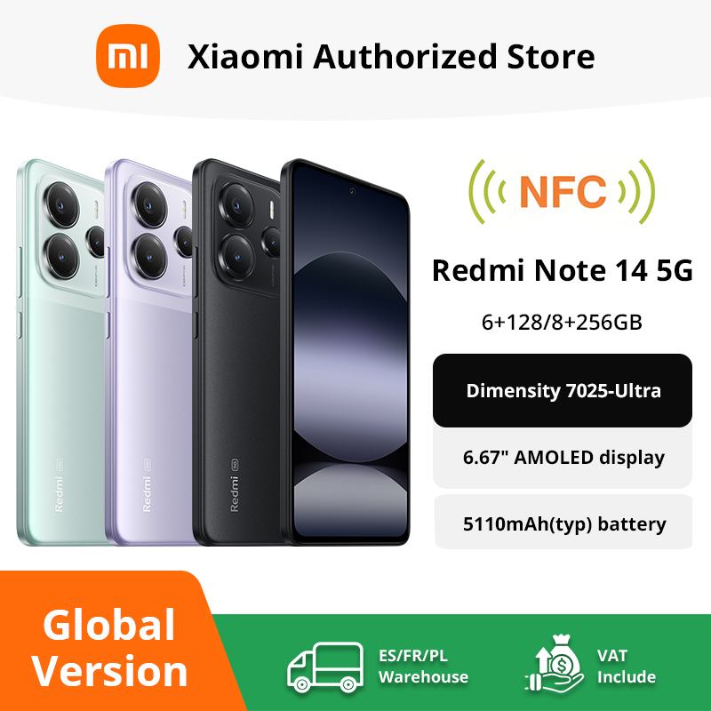 [World Premiere] Xiaomi Redmi Note 14 5G Global Version NFC Smartphone MTK Dimensity 7025-Ultra 108MP Camera 45W Turbo Charging