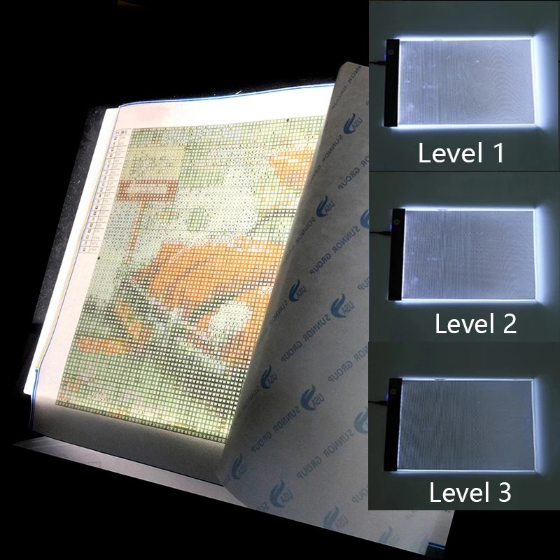 Nouveau A4 trois niveaux Dimmable lumière LED Pad planche à dessin traçage Table boîte à lumière Protection des yeux plus facile pour la peinture diamant