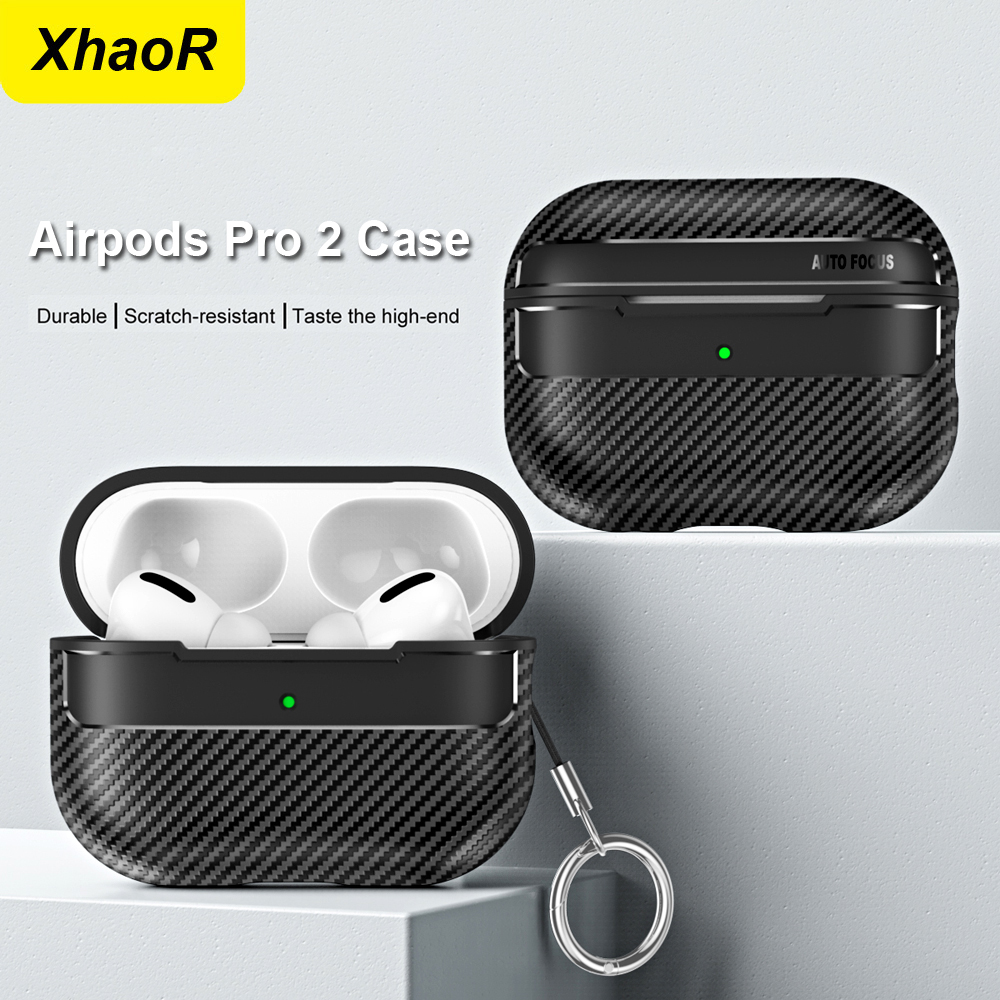 Für Original Airpods Pro 2 Fall Carbon Faser Textur Weiche Silikon Kopfhörer Fall Stoßfest Mit Haken Für Funda Air Pods 4 abdeckung