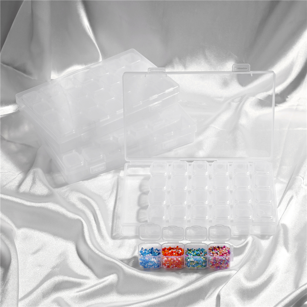 28 Girds ปรับพลาสติกกล่องลูกปัดแหวนจี้กล่องสําหรับเครื่องประดับเล็บเพชรภาพวาดอุปกรณ์เสริมกล่องคอนเทนเนอร์