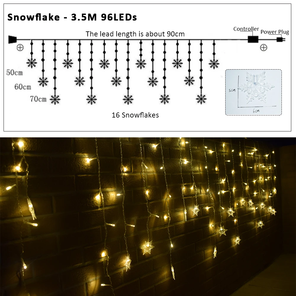 Sneeuwvlok Lichtslinger Fairy Lamp 8 Modi EU 220 V US 110 V Kerstverlichting Kerstdecoratie Kamerdecoratie Led Gordijnverlichting