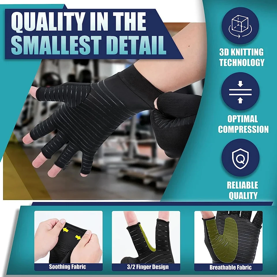 LOOGDEEL 1 paio di guanti per artrite a compressione in rame senza dita tunnel carpale RSI tendinite reumatoide dolore alle mani digitazione del computer