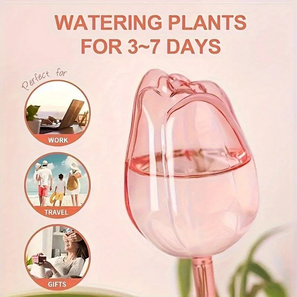 Sfere per irrigazione per piante da giardino con tulipano rosa, adatte per piante da interno ed esterno, gocciolatori automatici per piante e irrigazione automatica