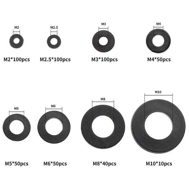 Set di assortimento piatto di rondelle in nylon da 500 pezzi con piastre di sicurezza di 8 dimensioni M2 M2.5 M3 M4 M5 M6 M8 M10 Rondelle di tenuta in nylon
