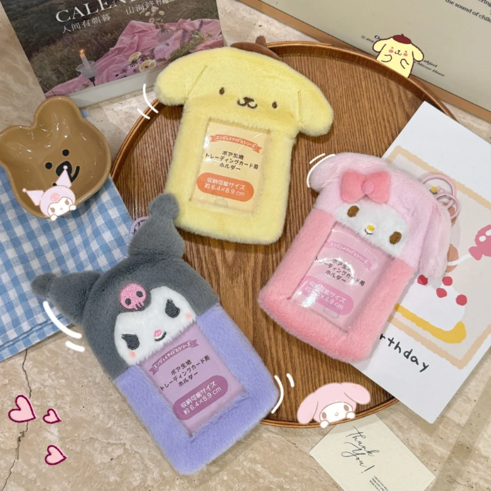 Simpatica custodia per foto in peluche Sanrio Hello Kitty Kuromi Melody Cinnamoroll Idol Porta carte di archiviazione per foto Ragazze Donne Regali