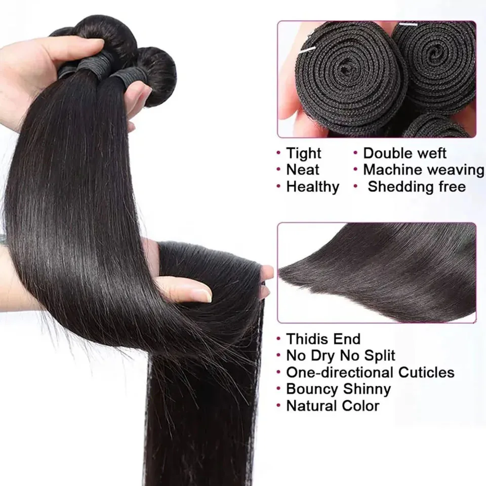 Pacotes de cabelo humano reto de osso com 13x4 hd renda frontal com extensões brasileiras tecidas 3 pacotes com fecho para mulheres