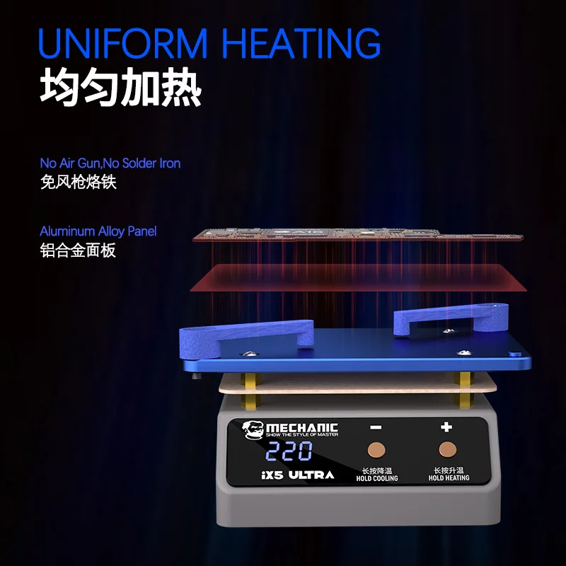Mechanic IX5 Ultra Universal Preheating Platform used for motherboard layered bonding to remove glue dot matrix repair heaters