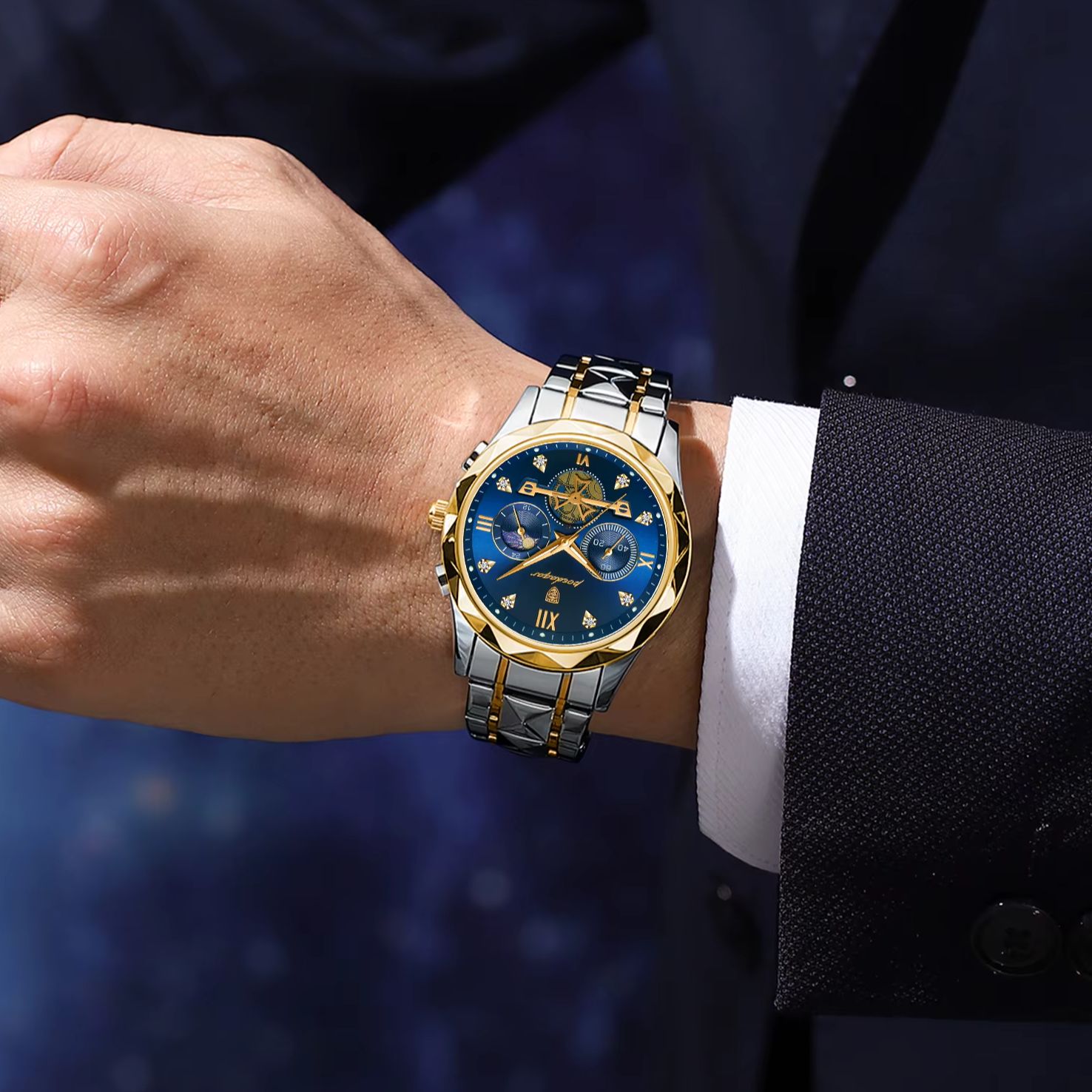 Reloj de pulsera POEDAGAR de lujo a la moda para hombre, relojes de cuarzo de acero inoxidable para hombre, cronógrafo luminoso resistente al agua, reloj deportivo para hombre