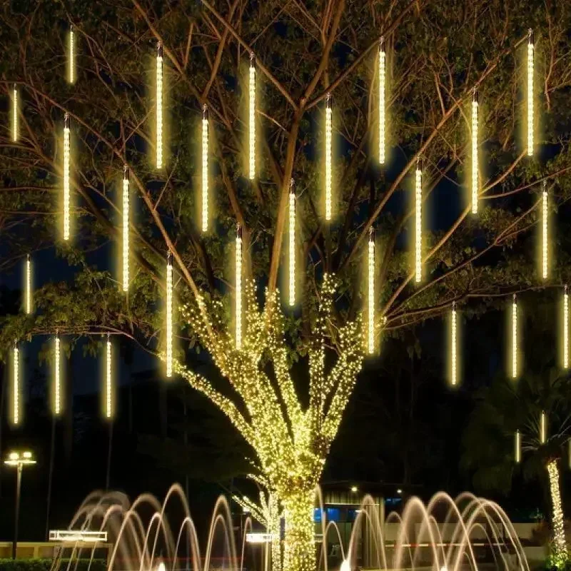 1pc 30cm led chuva de meteoros luzes de chuva à prova dwaterproof água caindo gota de chuva luz da corda de fadas para festa de natal decoração do pátio