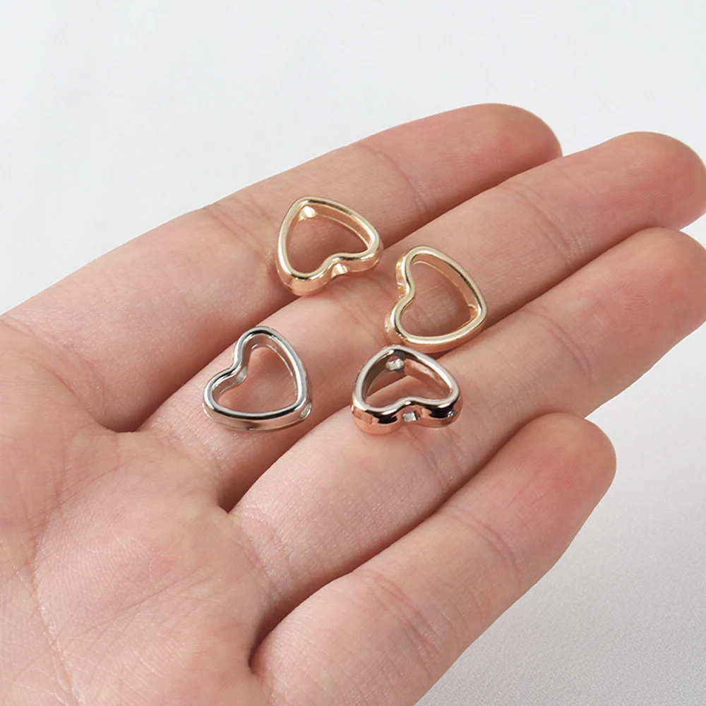 50pcs กรอบหัวใจห่อลูกปัด Double Stright Hole Spacers ลูกปัดแบบหลวมสําหรับเครื่องประดับทํา DIY