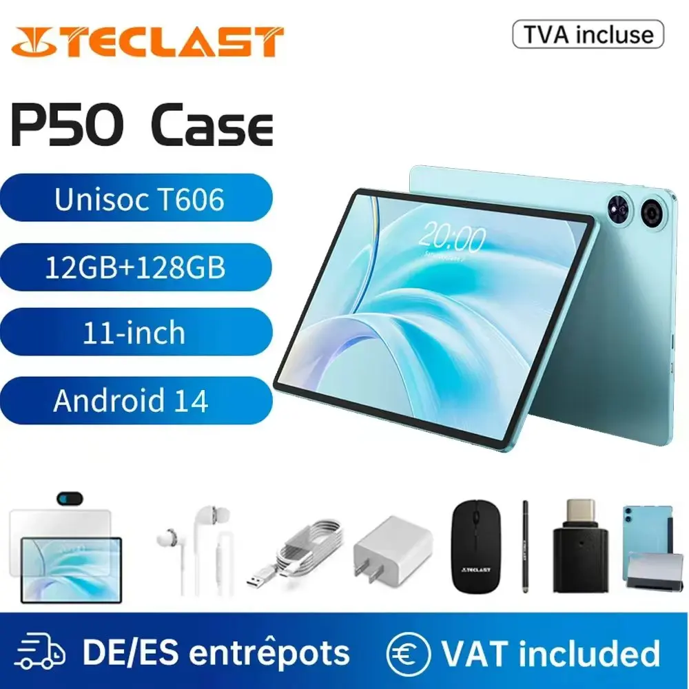 【Neu】Android 14 Teclast P50 Hülle Tablet 11" 90Hz Bildschirm Unisoc T606 Octa-Core 4GB 128GB LPDDR4X Wifi BT5.0 7000mAh Akku