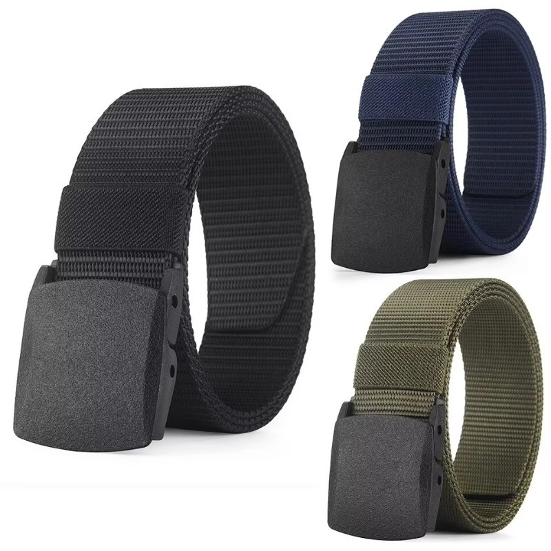 Men's Anti-Allergy Nylon Tactical Belt Plastic Buckle Training Belt Durable Outdoor Waistband Students Hiking Canvas Belt