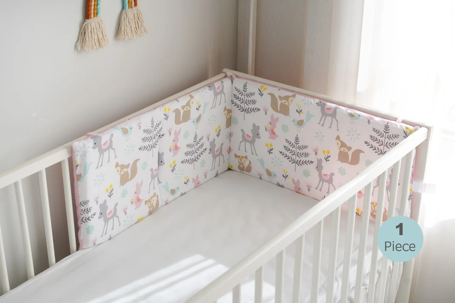 Parachoques para cuna de bebé, Protector anticolisión de algodón, zorro rosa, ropa de cama infantil para niñas, Protector alrededor de cama para cuna