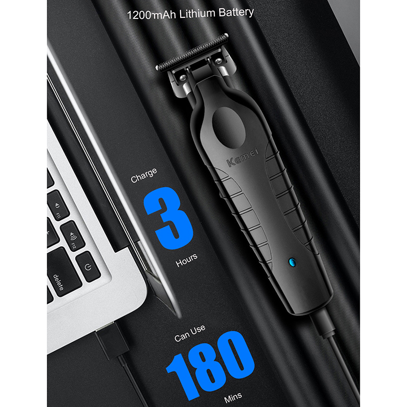 Kemei 2299 이발사 무선 헤어 트리머 0mm 제로 갭 조각 클리퍼, 전문 전기 마감 절단기
