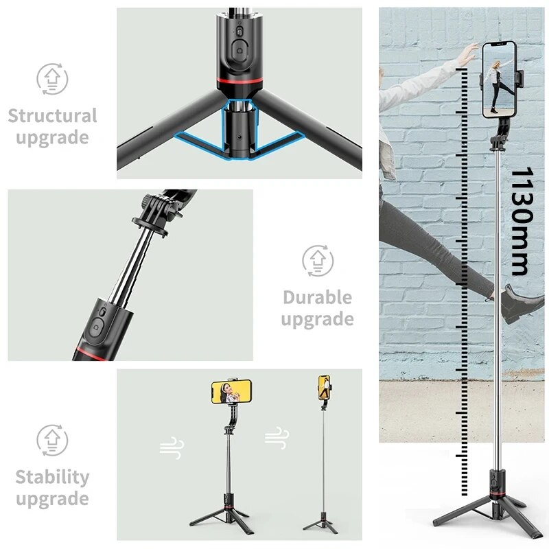 Wireless Selfie Stick for Smartphone, 44 Inch Tripod with Bluetooth Remote, Portables Foldable Stand for Vlog Shooting Record