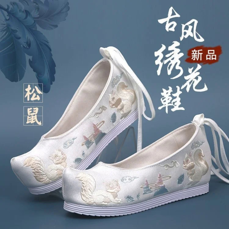 Handgeborduurde Hanfu-schoenen voor dames Traditionele Chinese bruiloftsdansflats Canvas Beijing Opera-schoenen met Phoenix-patroon